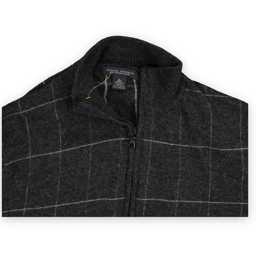 VTG Banana Republic Vera Pelle Sweater Mens Extra Large Windowpane Italian Wool‎